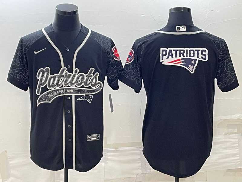 Mens New England Patriots Black Reflective Team Big Logo With Patch Cool Base Stitched Baseball Jersey